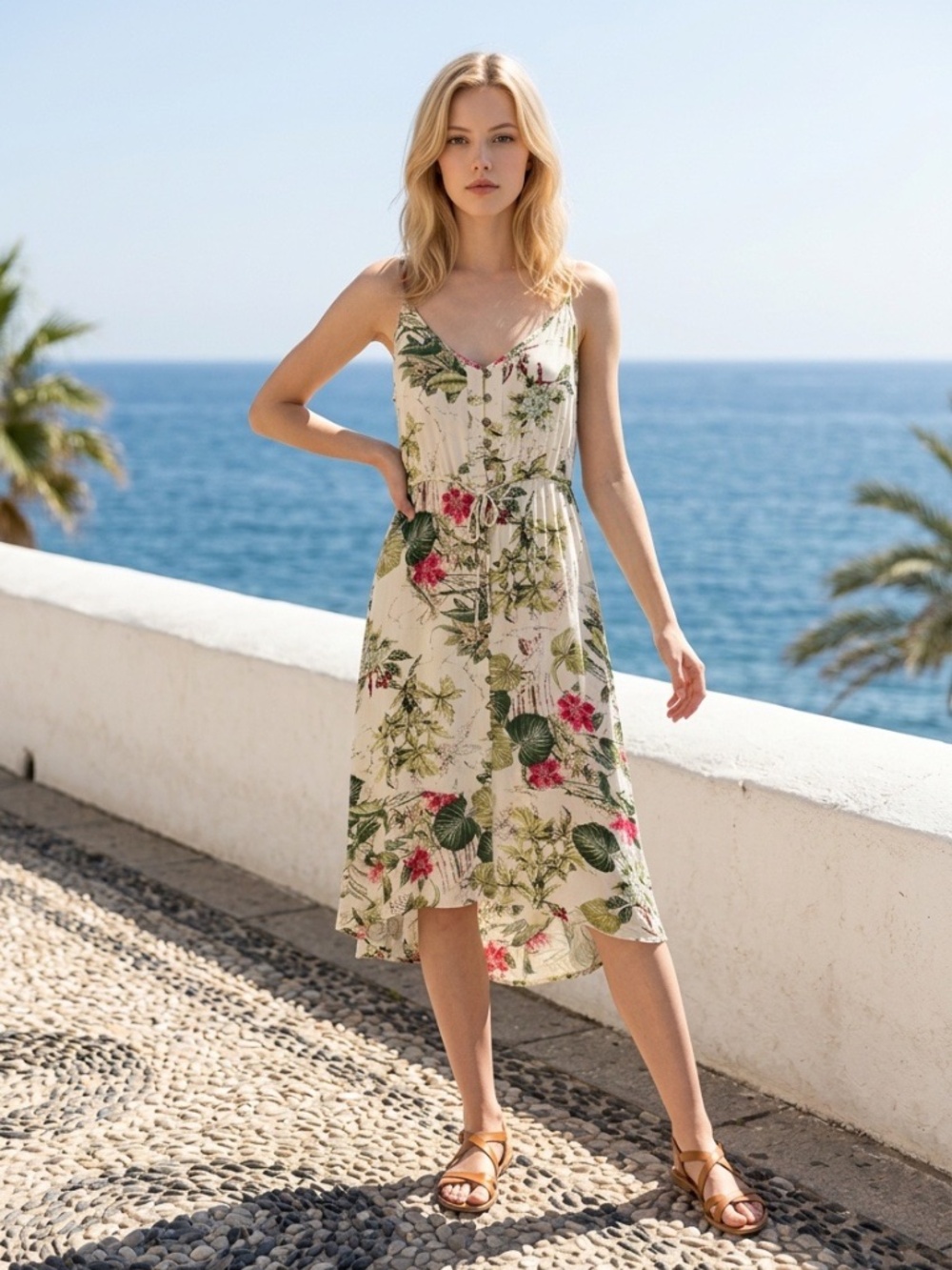 Brovave Floral Tropical Dress Womens Medium Beachy Vacation Resort Summer Boho